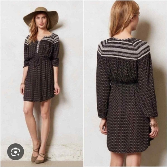 Holding Horses Anthropologie Mojave Peasant Drawstring Waist Tunic Dress Medium - Picture 1 of 13
